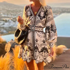 Stylish Print V-neck A-line Boho Dress