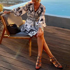 Stylish Print V-neck A-line Boho Dress