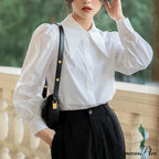 Stylish Puff Sleeve Folded Collar White Blouse