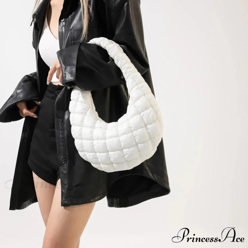 Stylish Quilted Puffer Fluffy Pleated Shoulder Handbag