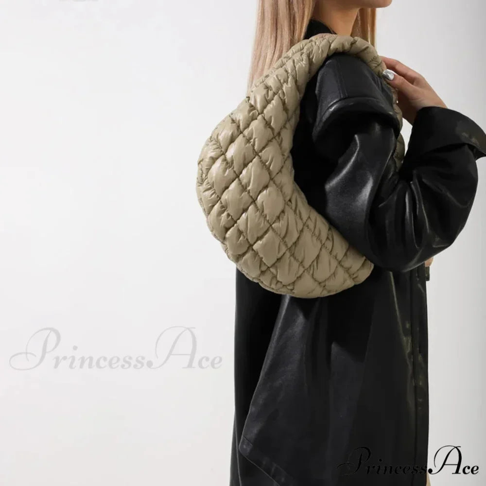Stylish Quilted Puffer Fluffy Pleated Shoulder Handbag