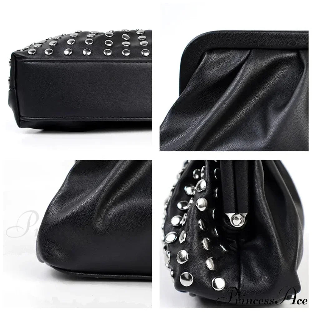 Stylish Rivets Dark Clutch Wristlet