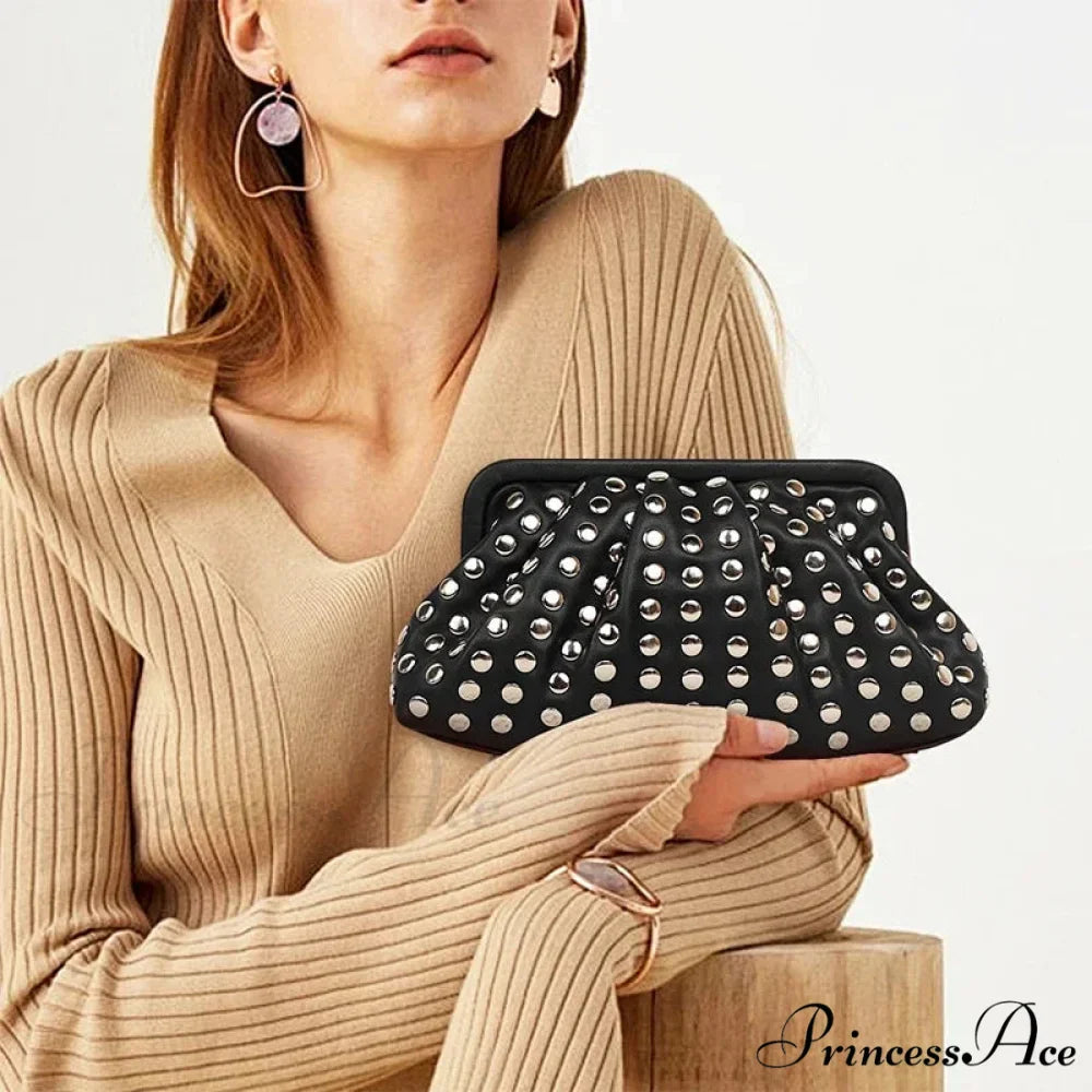 Stylish Rivets Dark Clutch Wristlet