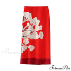 Stylish Rose Floral Printed Mid Waist Slit Midi Pencil Skirt