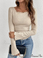 Stylish Round Neck Timber Ear Edge Long Sleeve Knit Top