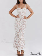 Stylish Sexy Lace Charming Halter See-Through Midi Dress