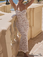 Stylish Sexy Lace Charming Halter See-Through Midi Dress