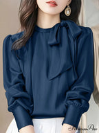 Stylish Silk Bowtie Collar Blouse Work Blouse