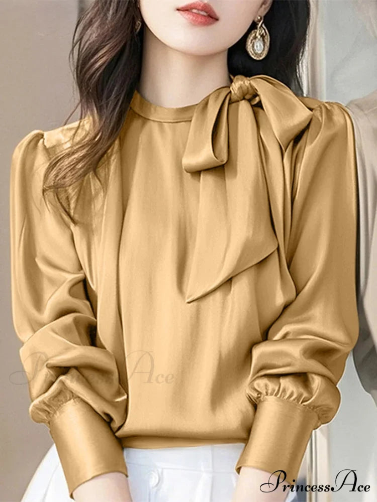 Stylish Silk Bowtie Collar Blouse Work Blouse