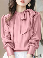 Stylish Silk Bowtie Collar Blouse Work Blouse