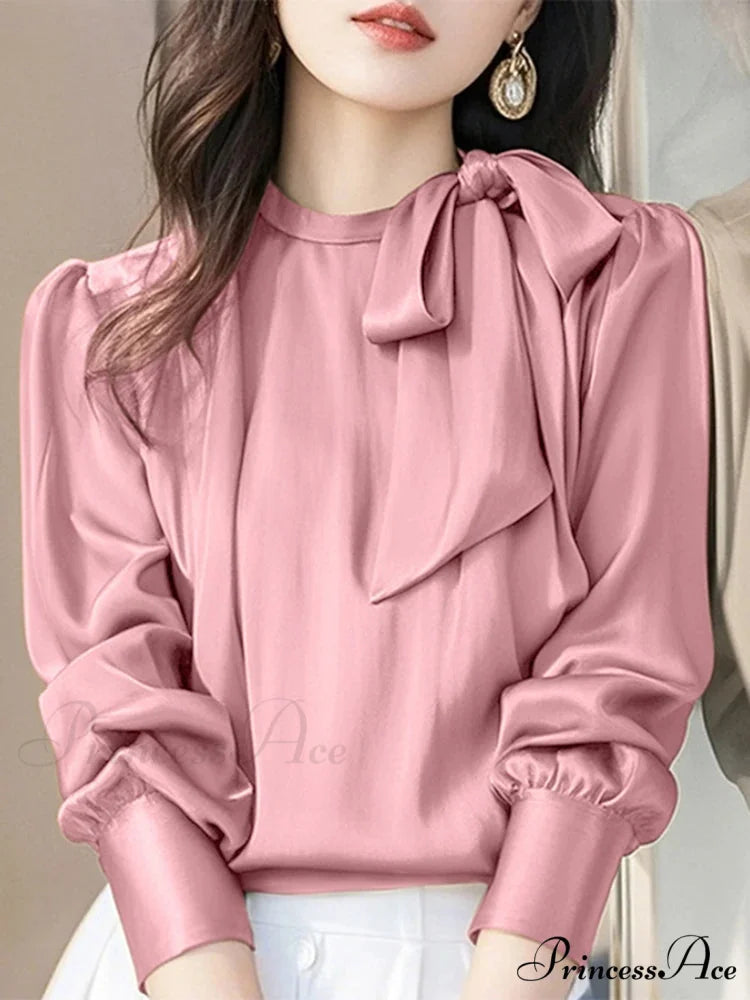 Stylish Silk Bowtie Collar Blouse Work Blouse