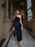 Stylish Single-Shoulder Crystal Slimming Gown Prom Gown