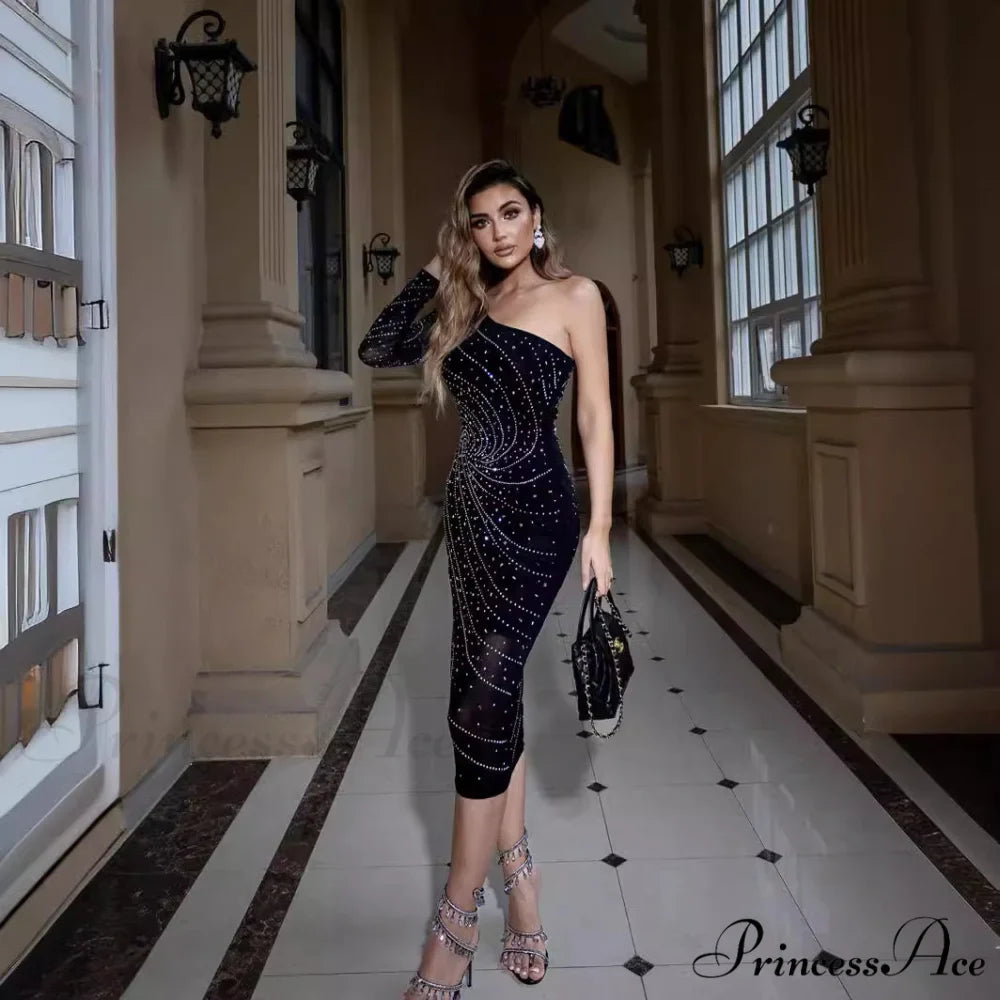 Stylish Single-Shoulder Crystal Slimming Gown Prom Gown