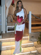 Stylish Single Shoulder Open Back Long Floral Gown