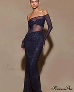Stylish Single-Shoulder Sparkling Fitted Prom Gown