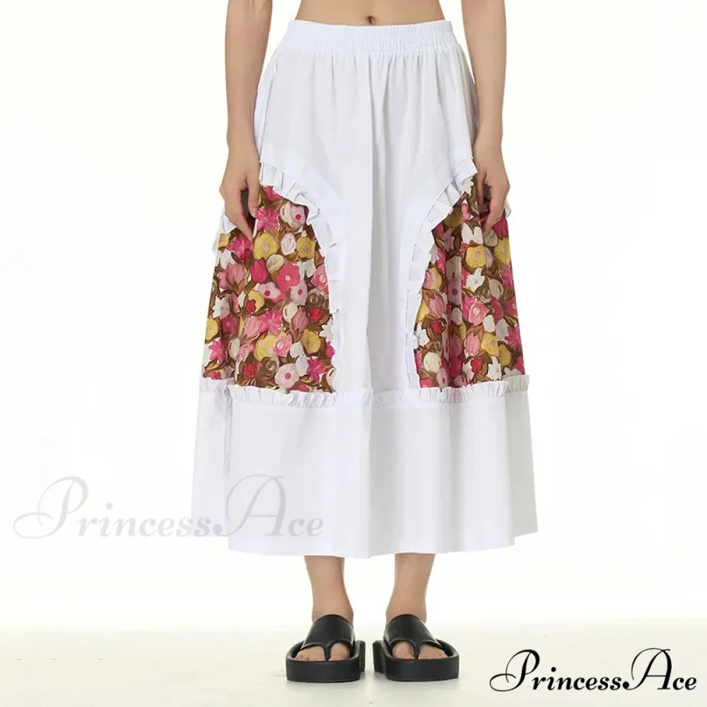 Stylish Skirts All Paired Cotton Romantic Maxi High Waist Frilled