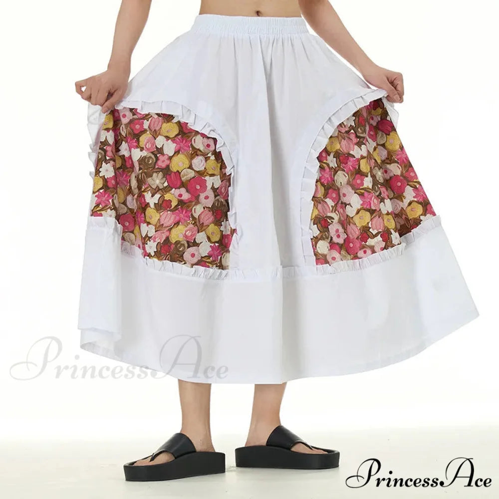 Stylish Skirts All Paired Cotton Romantic Maxi High Waist Frilled