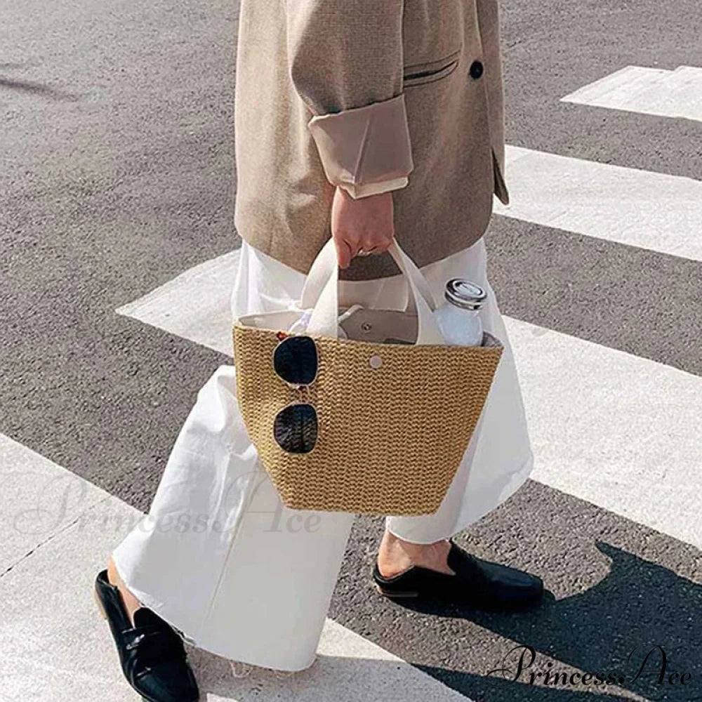 Stylish Straw Woven Beach Informal Top-Handle Shoulder Purse