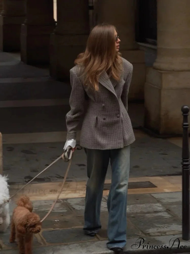 Stylish Tartan Printed Lapel Coat