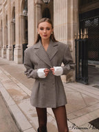 Stylish Tartan Printed Lapel Coat