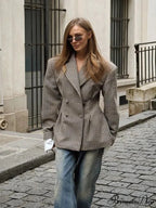 Stylish Tartan Printed Lapel Coat