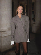 Stylish Tartan Printed Lapel Coat