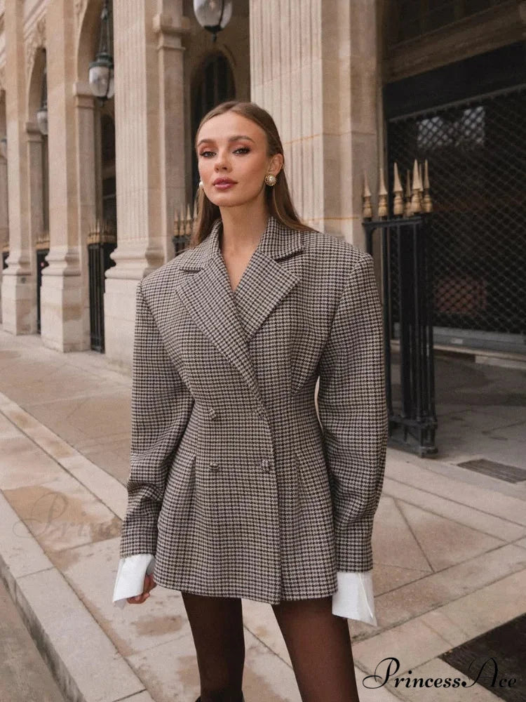 Stylish Tartan Printed Lapel Coat
