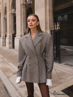 Stylish Tartan Printed Lapel Coat