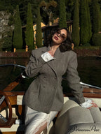 Stylish Tartan Slim Suit Lapel Coat