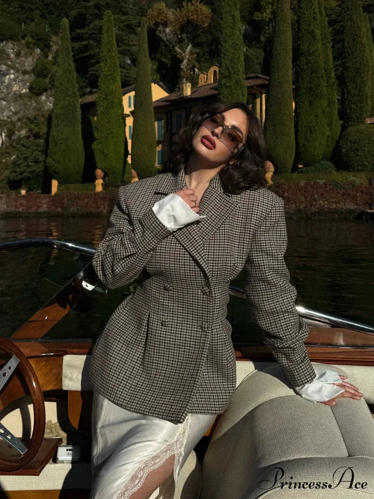 Stylish Tartan Slim Suit Lapel Coat