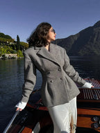 Stylish Tartan Slim Suit Lapel Coat