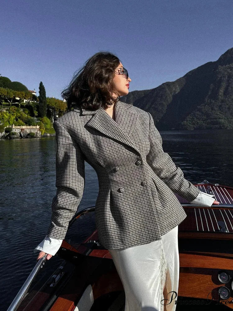 Stylish Tartan Slim Suit Lapel Coat