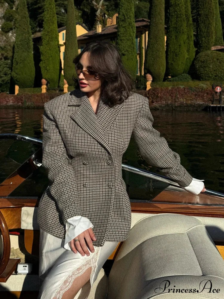 Stylish Tartan Slim Suit Lapel Coat