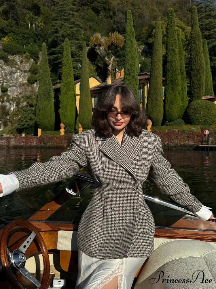 Stylish Tartan Slim Suit Lapel Coat