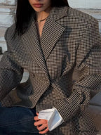 Stylish Tartan Slim Suit Lapel Coat