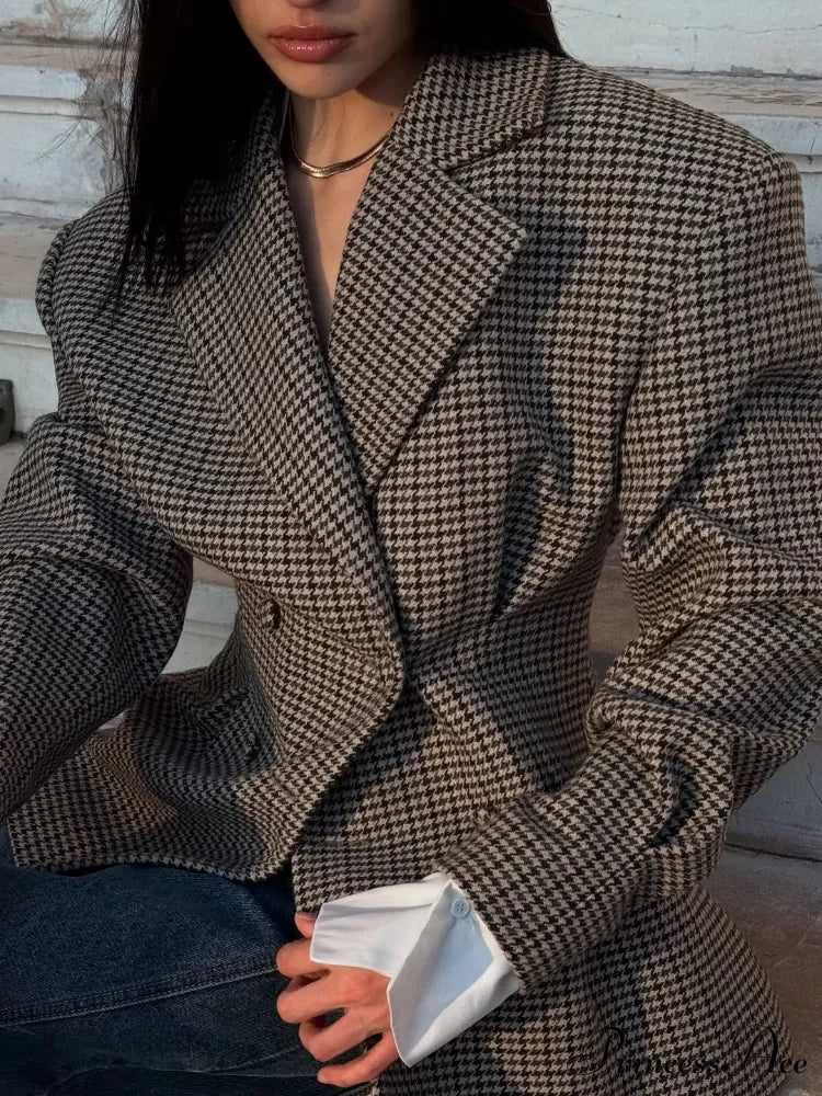 Stylish Tartan Slim Suit Lapel Coat