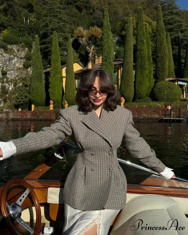 Stylish Tartan Slim Suit Lapel Coat