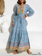 Stylish Tie-up Flower Pattern Bohemian Dress