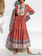 Stylish Tie-up Flower Pattern Bohemian Dress