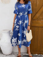 Stylish Trendy Printed Circular Neck Short Sleeve Floral Dress
