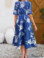 Stylish Trendy Printed Circular Neck Short Sleeve Floral Dress