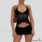 Stylish V Neck Halter Fasten Bandage Crop Top Mini Pencil Skirt Two Pieces Set