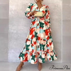 Stylish V-neck Patterned Floral Dress