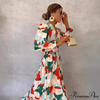 Stylish V-neck Patterned Floral Dress