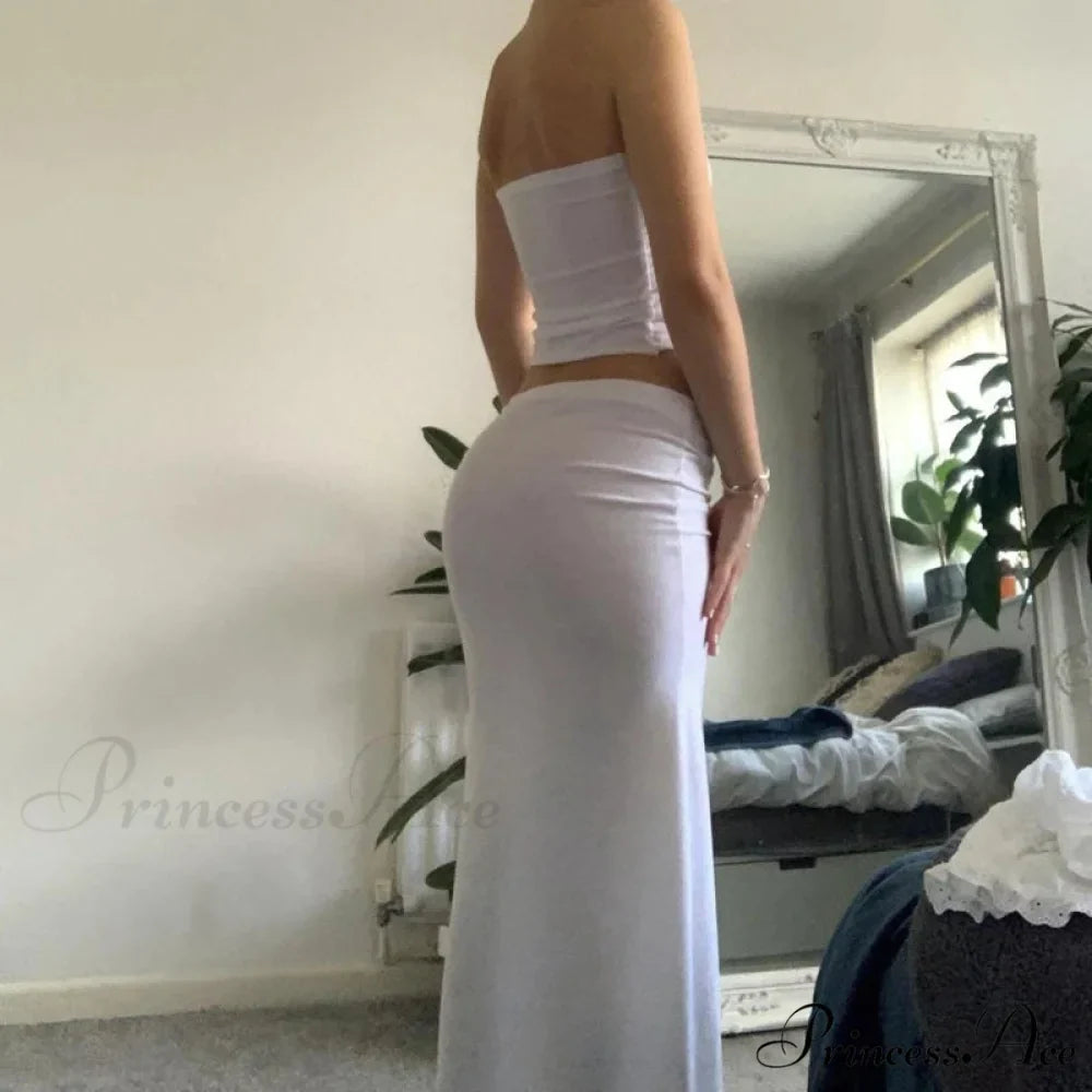 Stylish Women Chest Wrap Tube Tops + Low Rise Long Skirt Summer Strapless Camis Crop Tops Y2K Fairycore Vintage 2 Piece Set Outfits