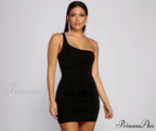 Such A Stunner One Graceful Shoulder Ruched Mini Dress