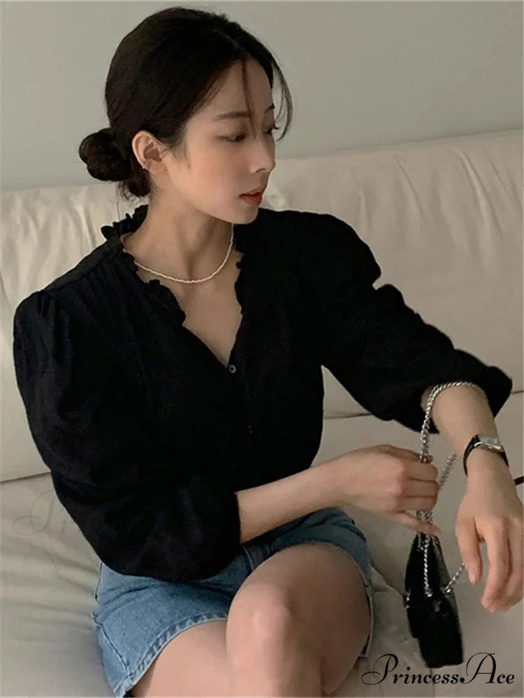 Sugary Balloon Sleeve Generous Retro Blouse