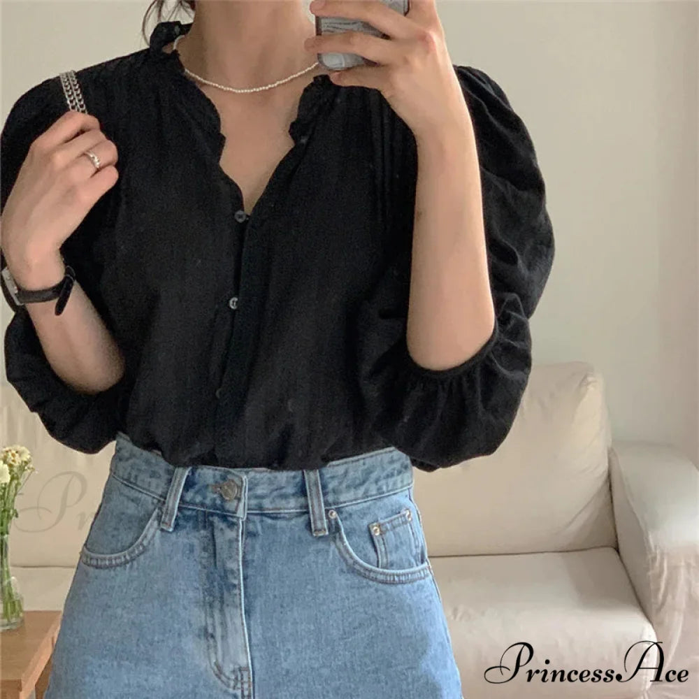 Sugary Balloon Sleeve Generous Retro Blouse