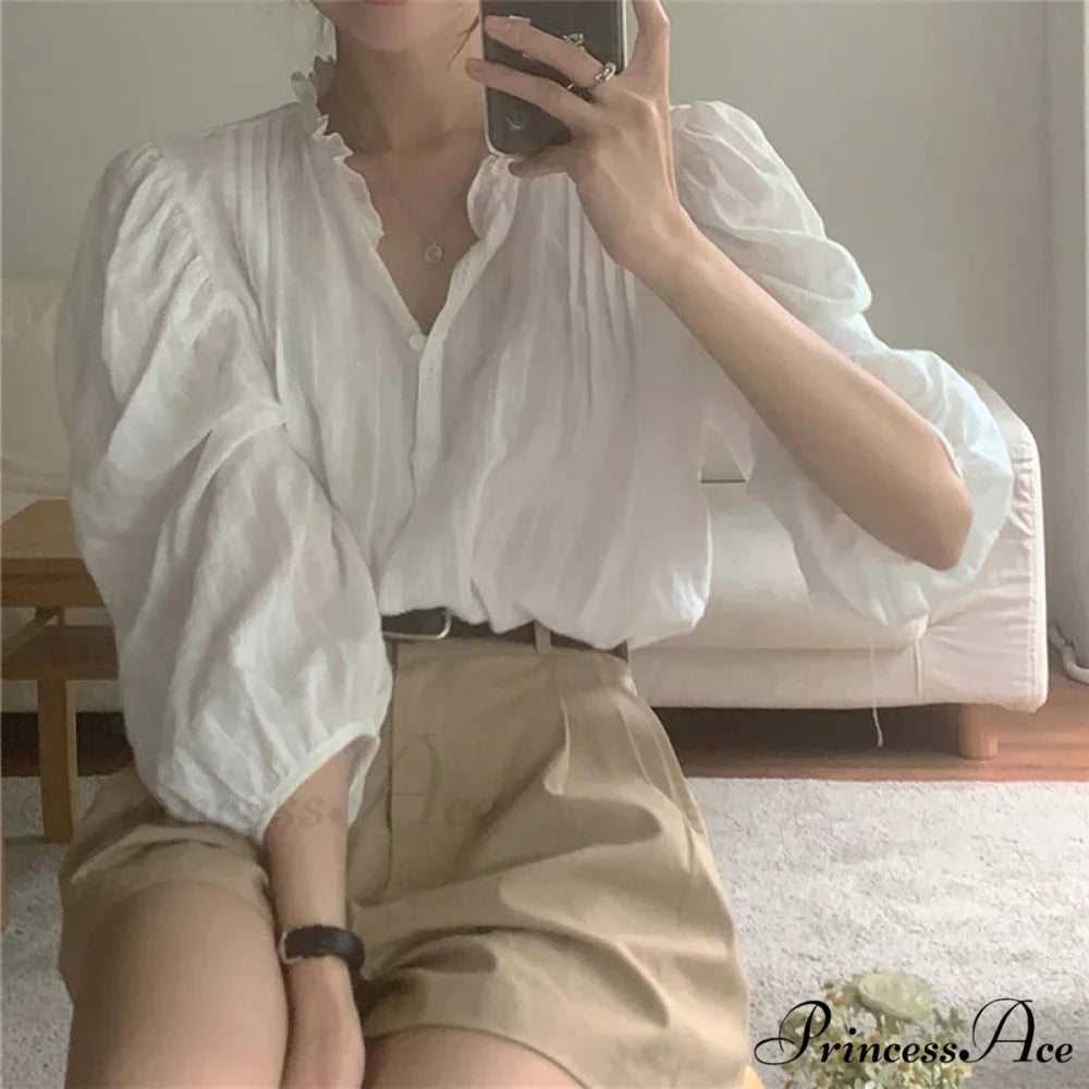 Sugary Balloon Sleeve Generous Retro Blouse