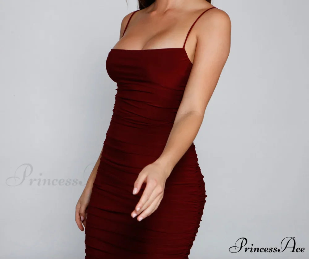 Sultry Chic Stylish Ruched Midi Dress